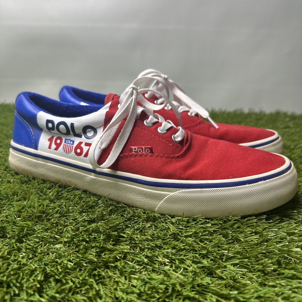 Polo Ralph Lauren 1967 USA Thorton Logo Sneakers Blue Red Mens 10 Boat Shoes